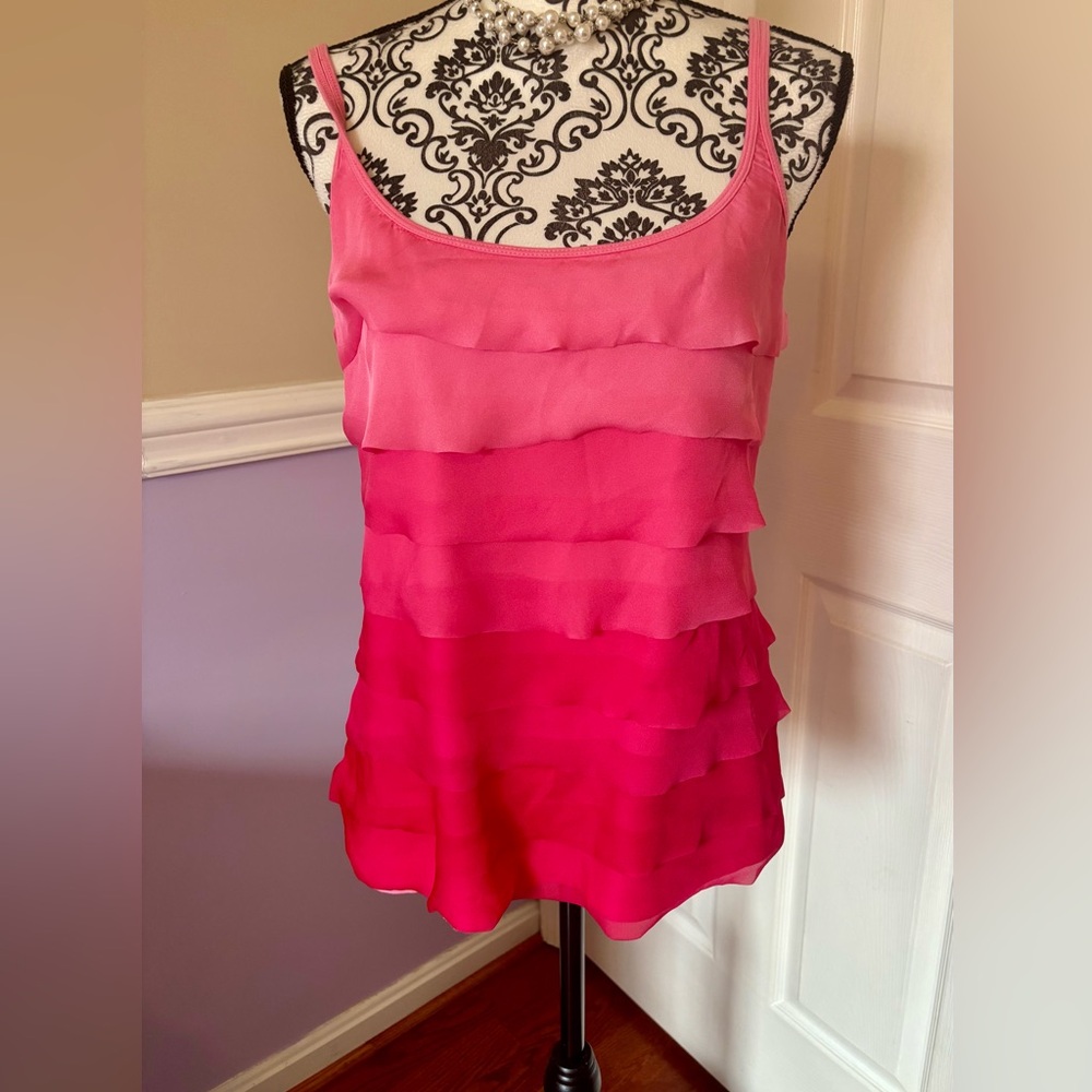 New York & Company Pink Ombre Ruffle Tiered Camisole, size Lg